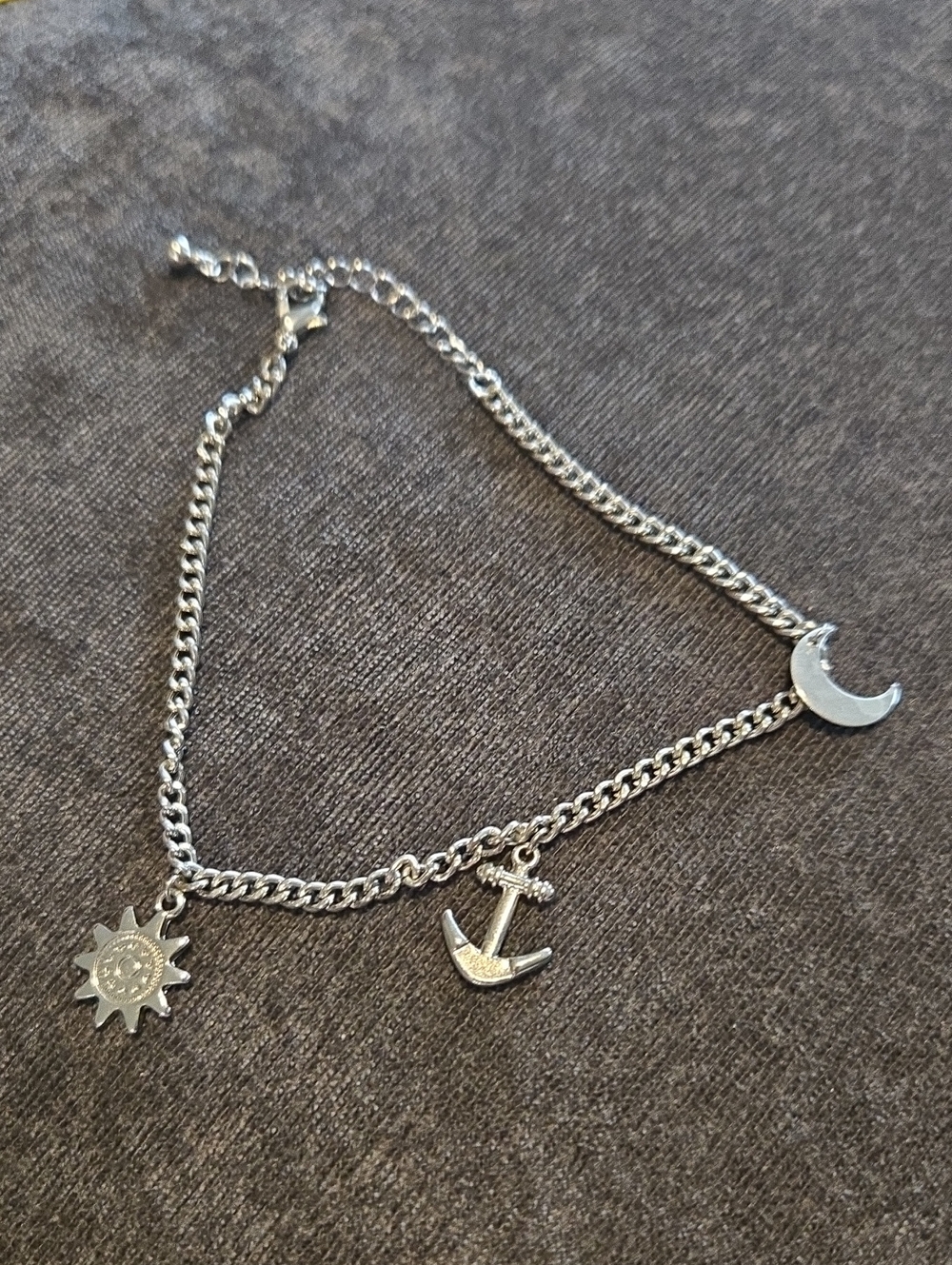 Sun Moon & Anchor Silver Charm Braclet NWOT